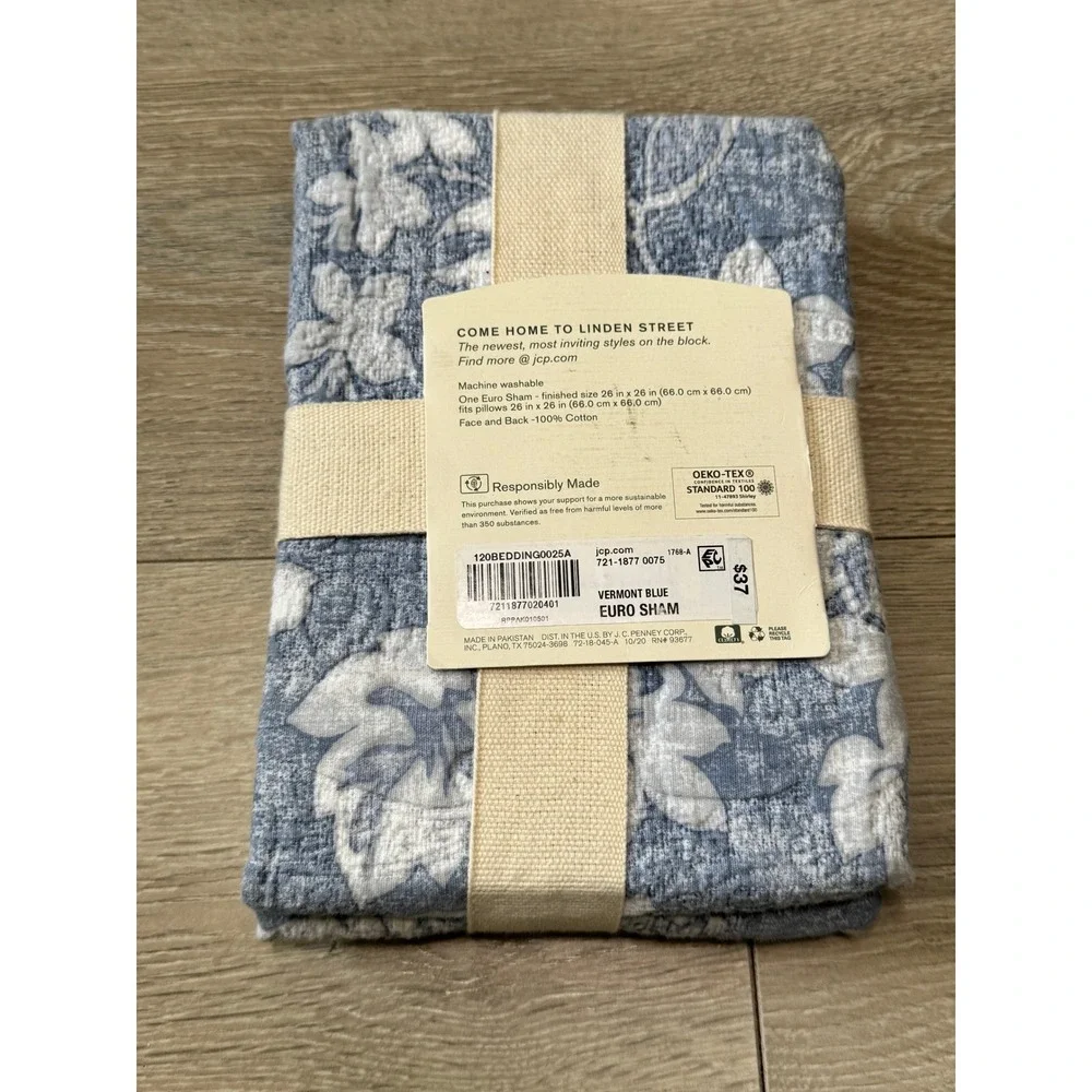 Linden‎ Street Veranda Euro Sham Vermont Blue Floral 100% Cotton 26x26 NIP